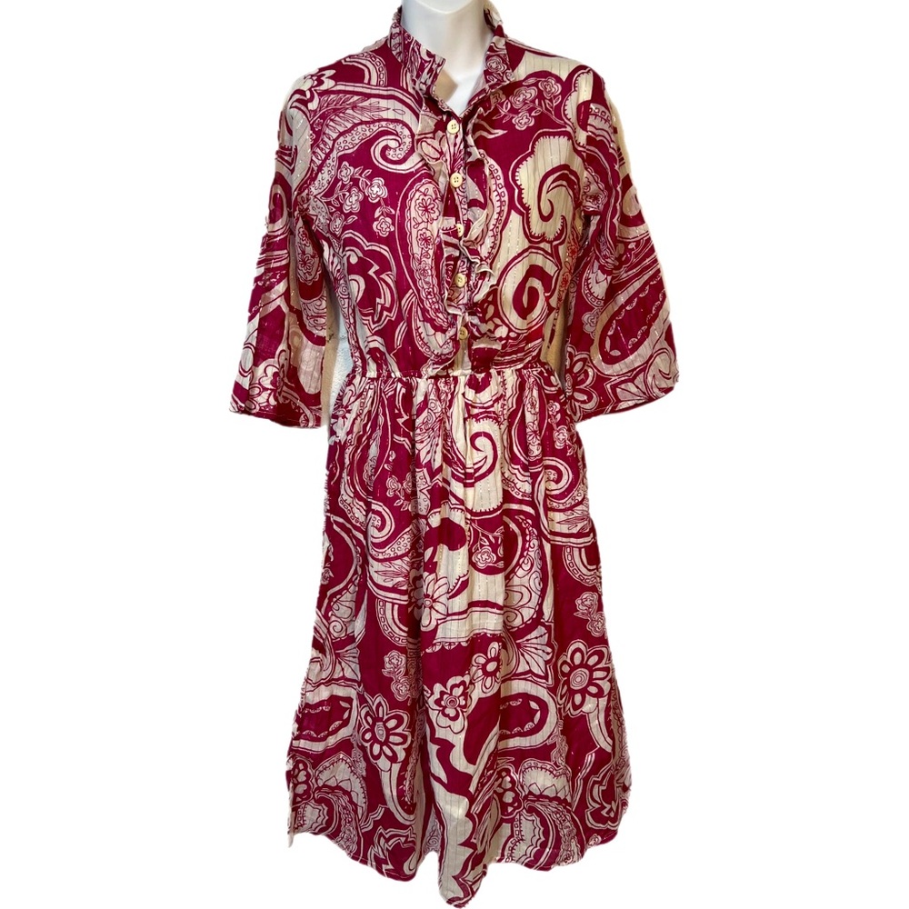 Backwoods Woven Cotton Paisley Floral Midi Boho Dress Size Medium